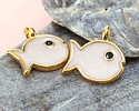 24K Gold (plated) White Pearl Enamel Fish Pendant 15mm