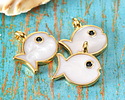 24K Gold (plated) White Pearl Enamel Fish Pendant 15mm