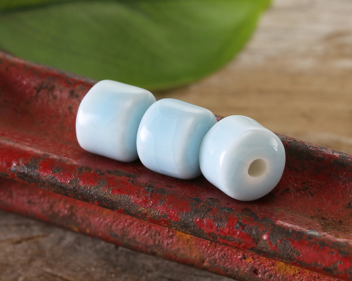 Aqua Porcelain Barrel 9x10mm