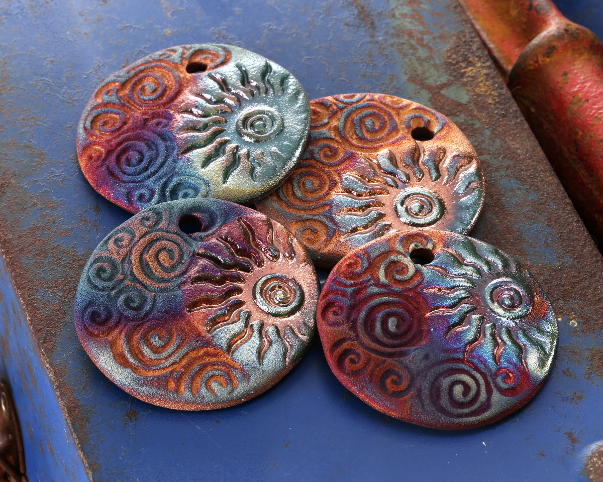 Xaz Raku Eclipse Sun and Swirling Crescent Moon Medallion Focal 44-46mm