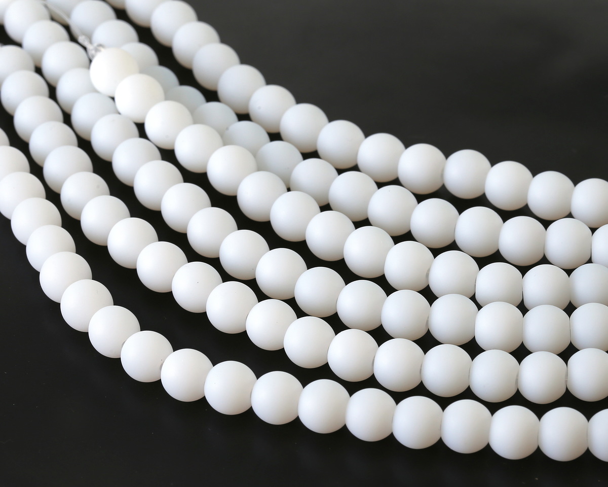 Opaque White Beach-Style Glass Round 8mm