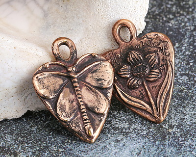 Green Girl Bronze DragonMoth Flower Heart Pendant 31x43mm