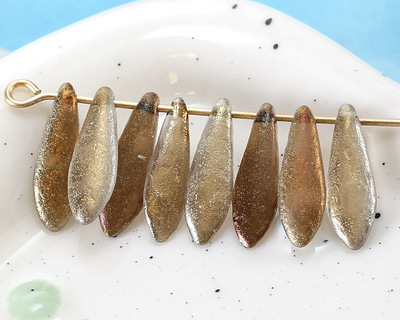 Czech Glass Textured Bronze & Gold Crystal Dagger 5x16mm