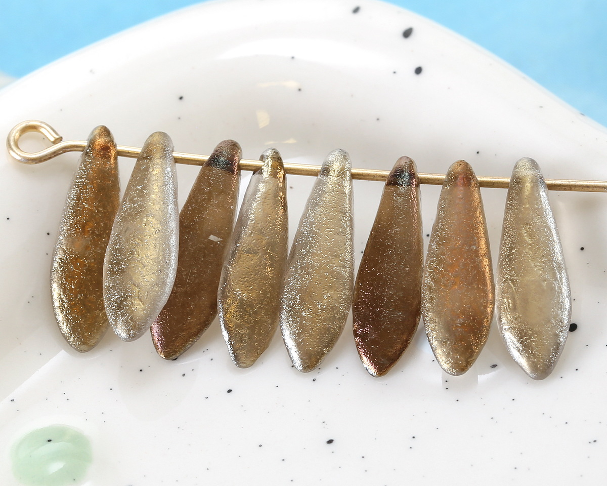 Czech Glass Textured Bronze & Gold Crystal Dagger 5x16mm