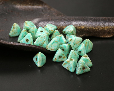 Czech Glass Luster Green Turquoise Picasso Half Pinch Bead 4x7mm