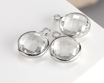 Clear Crystal Round Drop in Silver Finish Bezel 12.8x16.5mm
