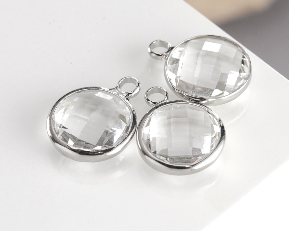 Clear Crystal Round Drop in Silver Finish Bezel 12.8x16.5mm