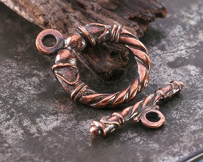 Mykonos Antique Copper (plated) Ornate Roped Toggle Clasp 28x21mm, 25mm Bar