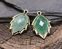 Green Strawberry Quartz Faceted Puff Leaf Focal w/ Gold Finish 14x22mm