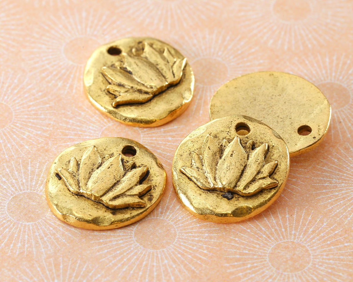 Nunn Design Antique Gold (plated) Small Organic Lotus Coin Charm 17.5mm