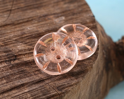 Czech Glass Crystal w/ Copper 2-Hole Button 14mm