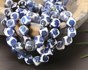 Tibetan (Dzi) Agate Patterned Blue & White Faceted Round 10mm