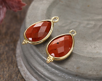 Red Jasper w/ Gold Finish Faceted Teardrop Focal 12x21mm