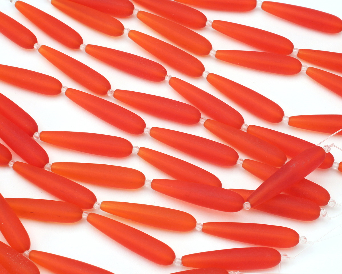 Tangerine Beach-Style Glass Teardrop Strand 37x8mm