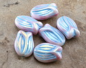Czech Glass Strawberries & Cream AB w/ Blue Wash Tulip 16x11mm