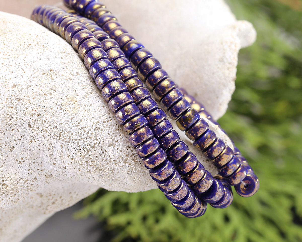 Czech Glass Indigo w/ Gold Finish Heishi 3x6mm