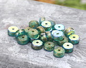 Czech Glass Textured Aquamarine AB w/ Gold Wash Heishi 3x6mm