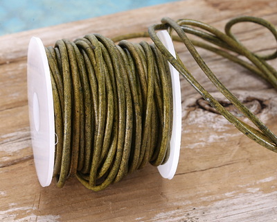 Natural Leaf Green Round Leather Cord 2mm, 32 feet