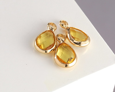 Yellow Crystal Teardrop in Gold Finish Bezel 6.5x11.8mm