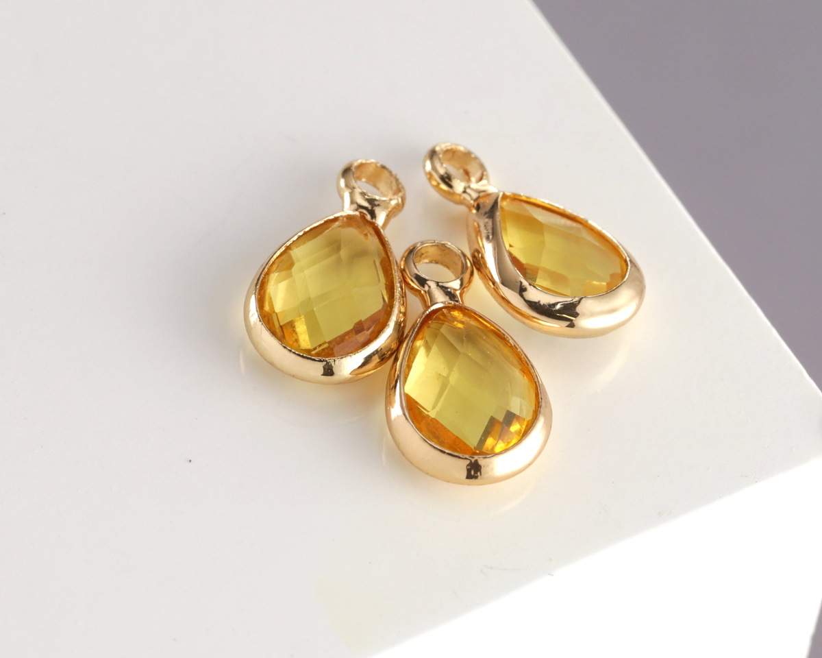 Yellow Crystal Teardrop in Gold Finish Bezel 6.5x11.8mm