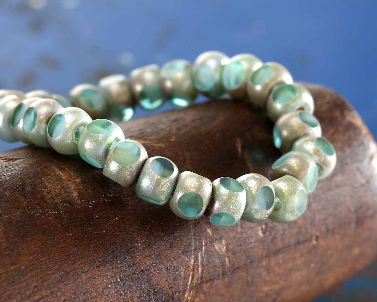 Czech Glass Island Blue AB w/ Antique Silver Trica Beads 4x5mm