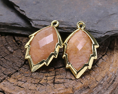 Peach Moonstone Faceted Puff Leaf Focal w/ Gold Finish 14x22mm