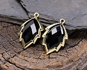 Black Obsidian Faceted Puff Leaf Focal w/ Gold Finish 14x22mm