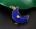 18k Gold (plated) Cobalt Enamel Crescent Moon w/ Crystal Star Focal 14x20mm
