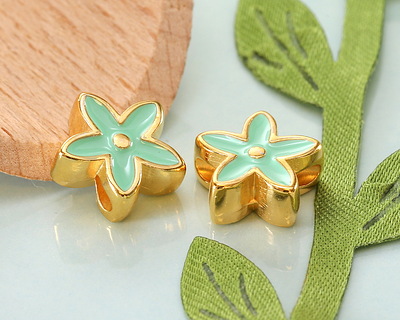24K Gold (plated) Sweet Mint Enamel Flower Bead 11mm
