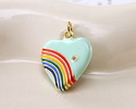 Sweet Mint Enamel w/ Rainbow & Gold Finish Heart Pendant 18x20mm