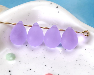 Periwinkle Beach-Style Glass Teardrop Focal 14x10mm