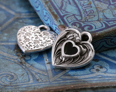 TierraCast Antique Silver (plated) Jet Enamel Heart in Heart Shaped Focal 12.5x14mm
