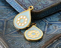 24K Gold (plated) Sea Blue Enamel w/ Flower Drop Focal 13x20mm