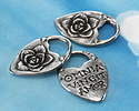 Green Girl Pewter "Love Conquers All" Flower Heart Focal 28x38mm