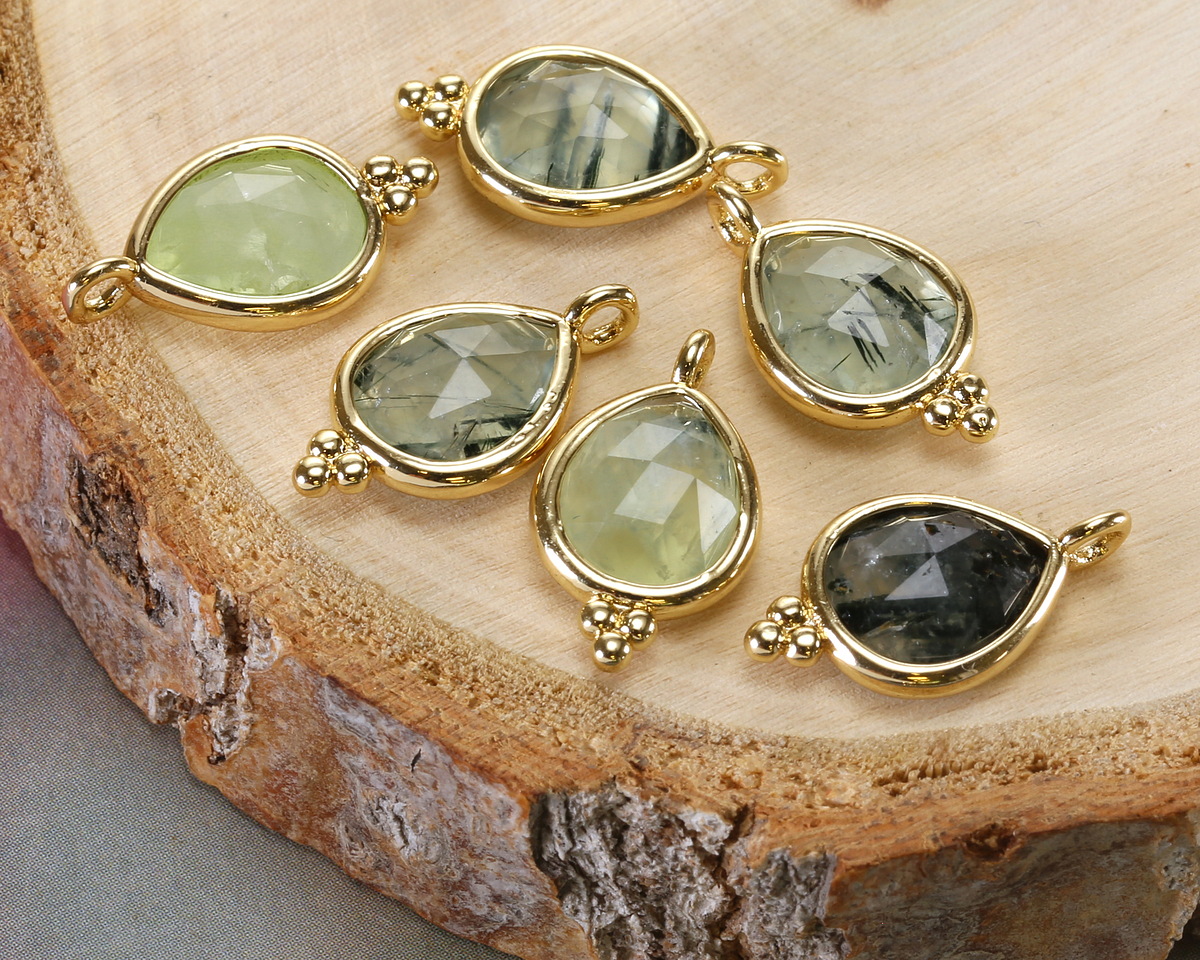 Prehnite w/ Gold Finish Faceted Teardrop Focal 10x12mm