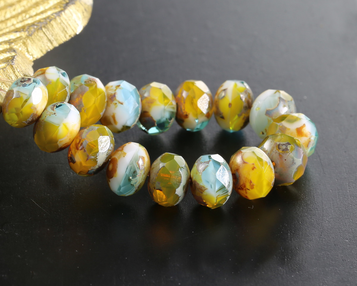 Czech Glass Sunny Coast Picasso Rondelle 6x9mm