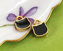 24K Gold (plated) Black Enamel Cat Head Focal 8x9mm