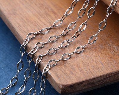 Antique Silver (plated) Half Flat Delicate Cable Chain, 5' Package