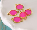 24K Gold (Plated) Transparent Paradise Pink Resin Round Focal Link 12x17mm
