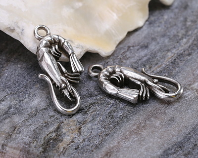 Antique Silver (plated) Shrimp Pendant 11x23mm
