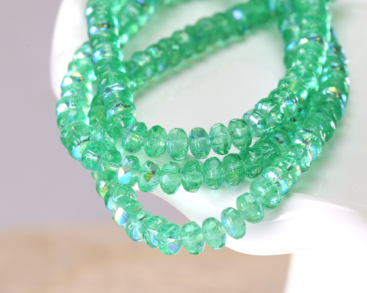 Czech Glass Sea Green AB Fire Polished Rondelle 2x3mm
