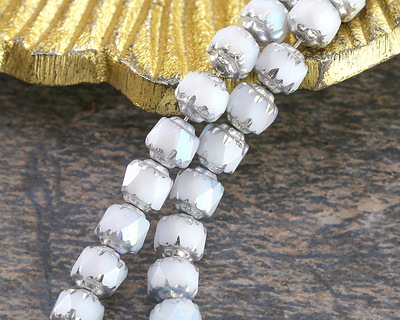 Czech Glass White AB w/ Silver Lantern 6mm