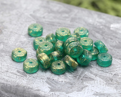 Czech Glass Matte Island Blue w/ Gold Heishi 3x6mm