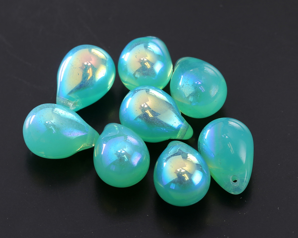 Czech Glass Green Opal AB Teardrop 10x14mm