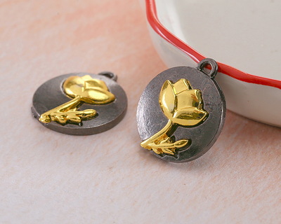 Rose Two-Toned Gunmetal & Gold Finish Round Focal 17.5x20.5mm