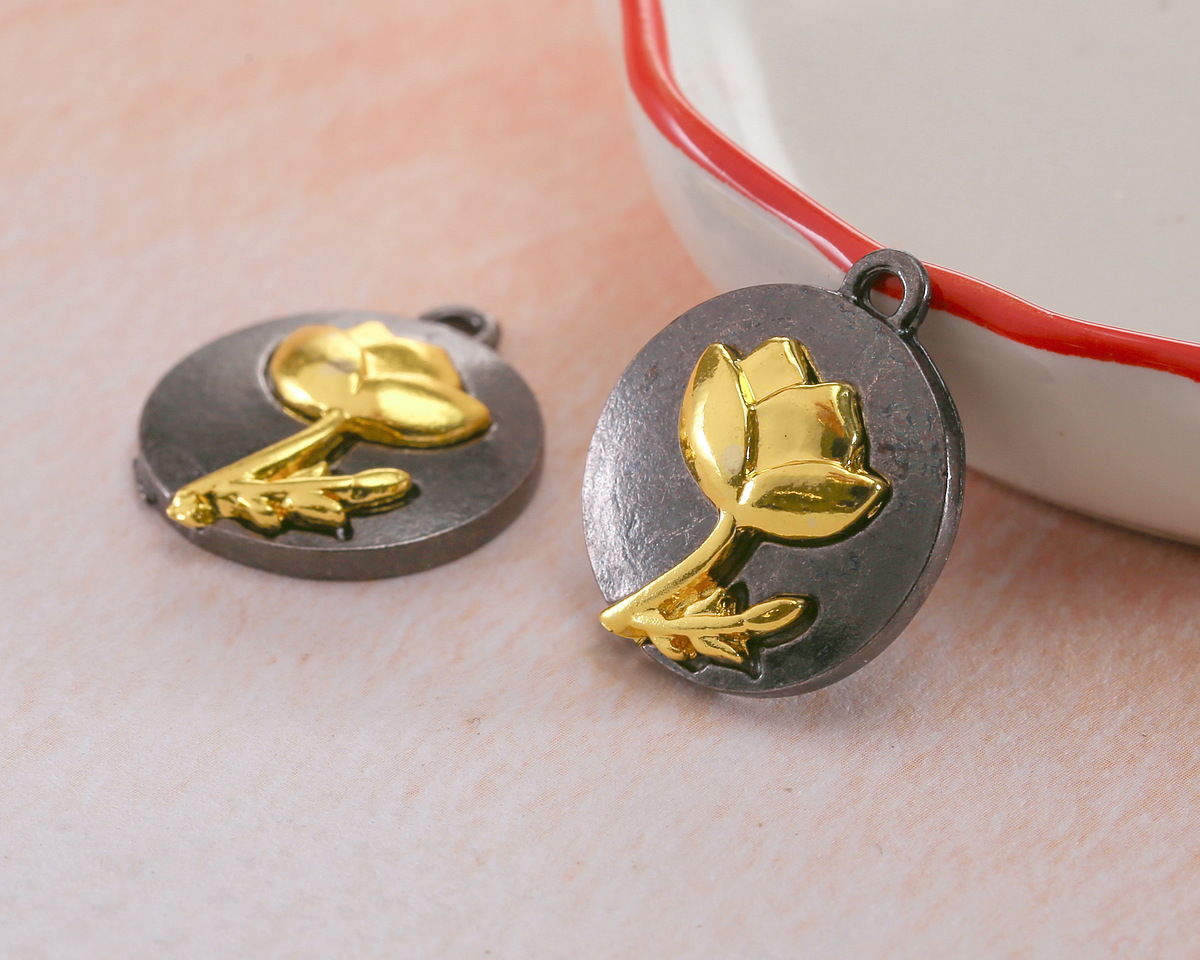 Rose Two-Toned Gunmetal & Gold Finish Round Focal 17.5x20.5mm