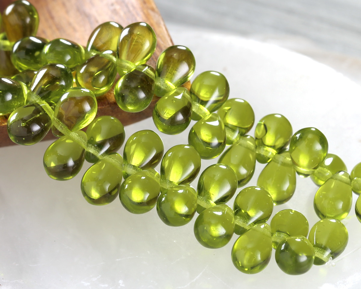 Czech Glass Olivine Teardrop 6x9mm