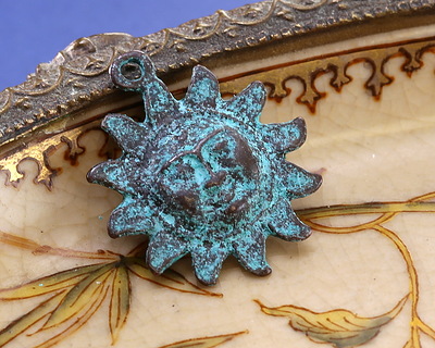 Mykonos Copper (plated) Patina Sun Face Focal 25x29mm