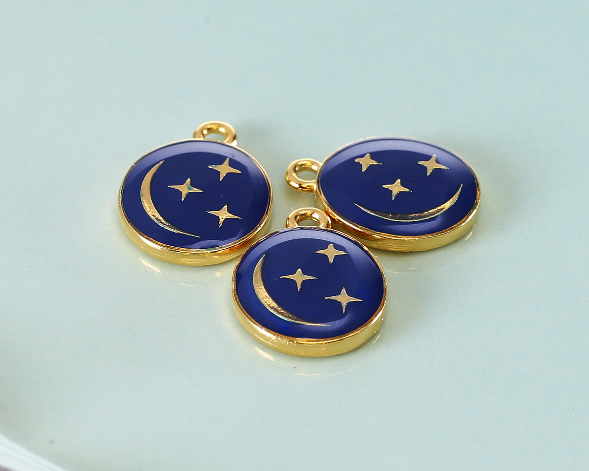 24K Gold (plated) Cobalt Enamel Crescent Moon & Stars Oval Focal 12x16mm