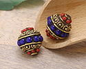 Nepalese Brass w/ Bands of Coral & Lapis Dots Rice 17mm
